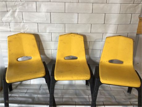 3 childrens yellow chairs